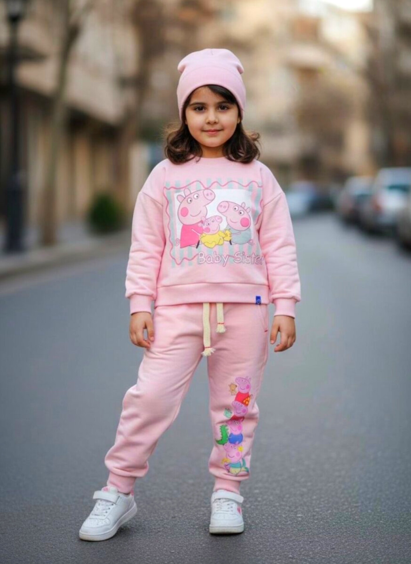 لباس ست بلوز شلوار دورس آستین بلند نوزادی بچگانه نخ پنبه دخترانه صورتی پپاپیگ ۶ماه تا ۴سال