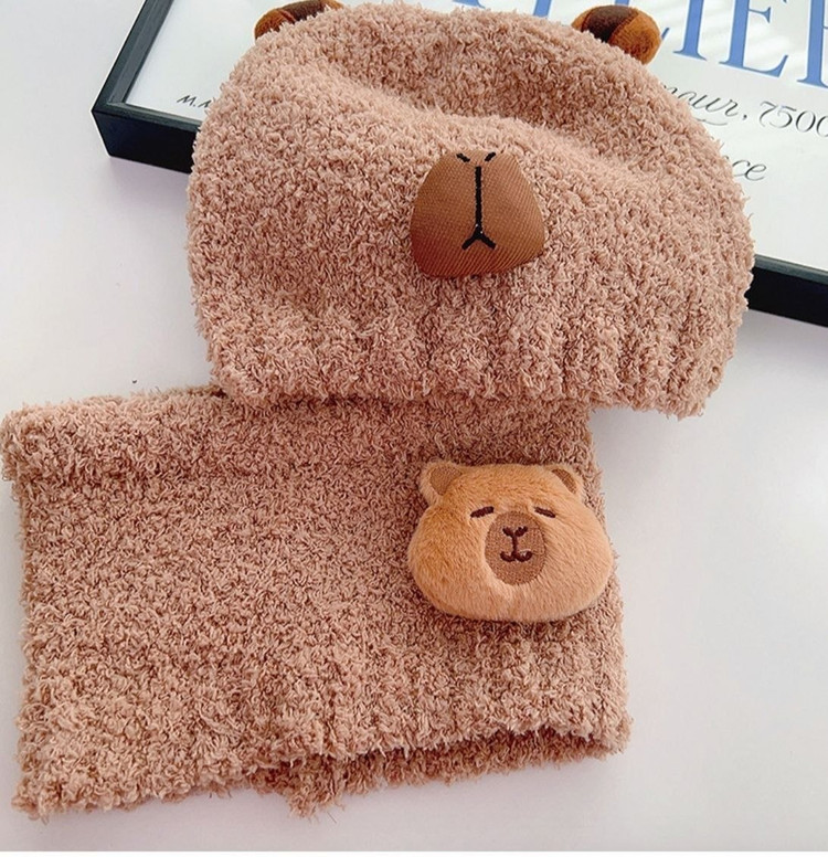 ست شال رینگی و کلاه بافت زمستانی بچه گانه تدی برجسته وارداتی آستردار