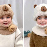شال و کلاه رینگی سرهمی زمستانی بچه گانه بوکله تدی برجسته وارداتی آستردار گرم ۲ تا ۴سال